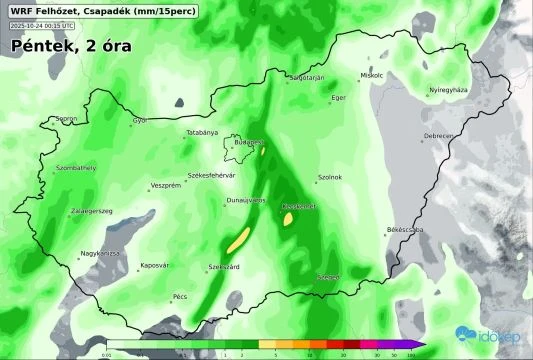 Így vonul át a hidegfront csapadékrendszere